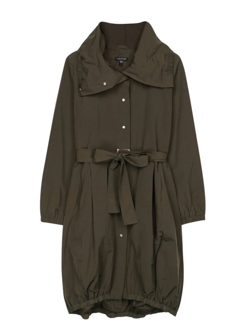 Eileen Fisher | Nylon Belted Trench Coat w/ Snaps in Olive Green | Size M
